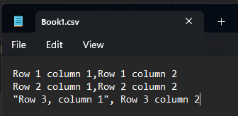 Corrected CSV data showing in Notepad.